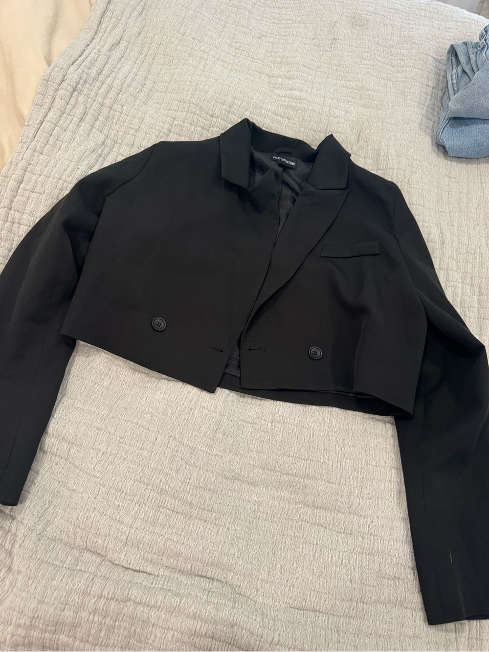 PrettyLittleThing Cropped Black Blazer Jacket